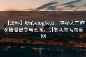 【爆料】糖心vlog突发：神秘人在昨晚被曝曾参与丑闻，引发众怒席卷全网
