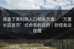 我查了黑料网入口相关页面：‘万里长征首页’式命名的目的｜别怪我没提醒