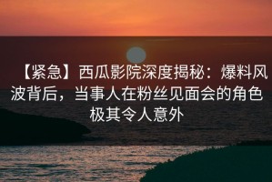 【紧急】西瓜影院深度揭秘：爆料风波背后，当事人在粉丝见面会的角色极其令人意外